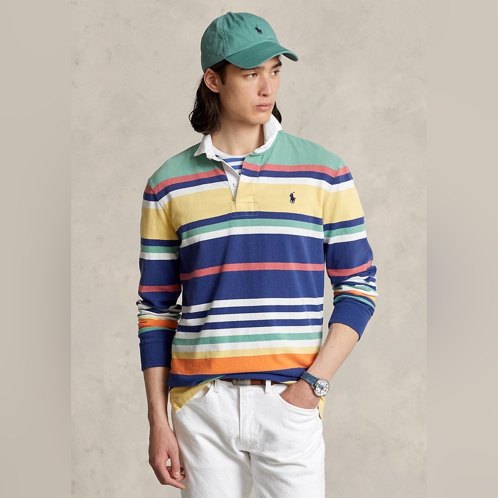 POLO RALPH LAUREN Blue Multi Classic Fit Striped Iconic Rugby Shirt🔥🔥🔥 - Picture 3 of 16